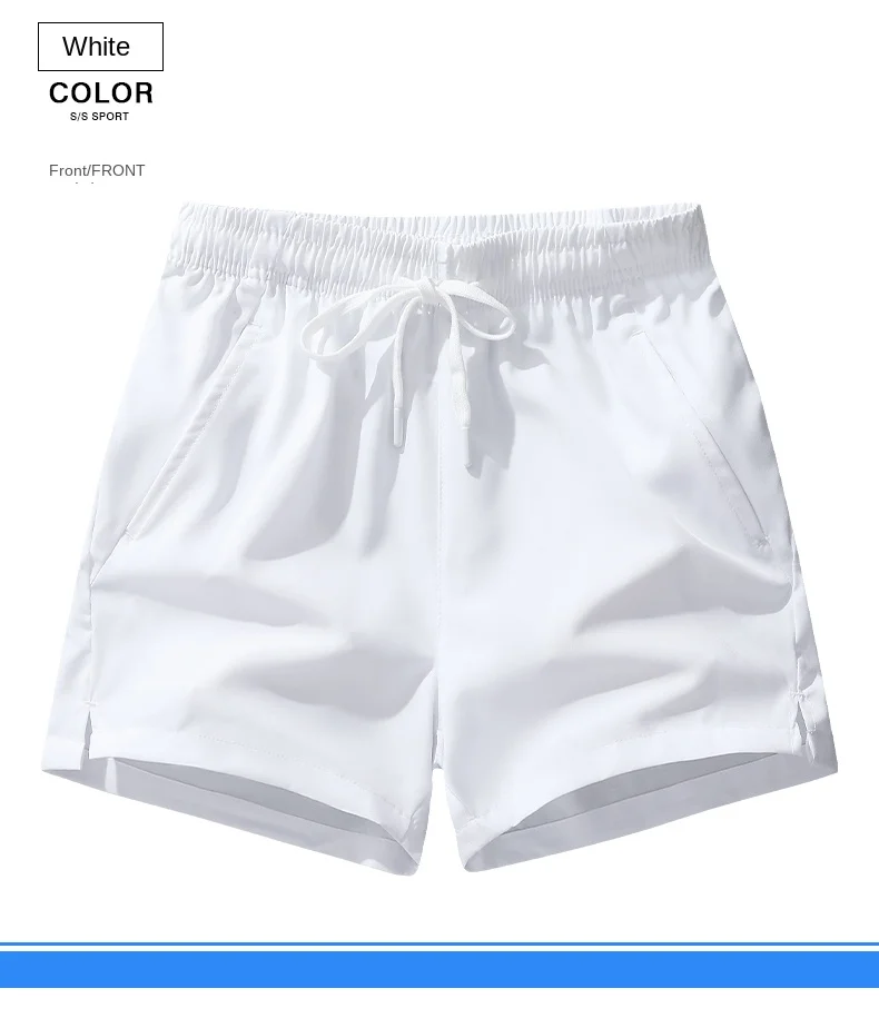 Men's Quick-Dry Sports Shorts White Elastic Waist Drawstring Summer Running Gym Beach Casual Shorts Lightweight Breathable