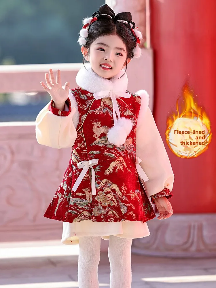 

Детский комплект одежды Hanfu Princ Sle для Нового года, осенне-зимняя новинка, традиционный китайский костюм для девочек