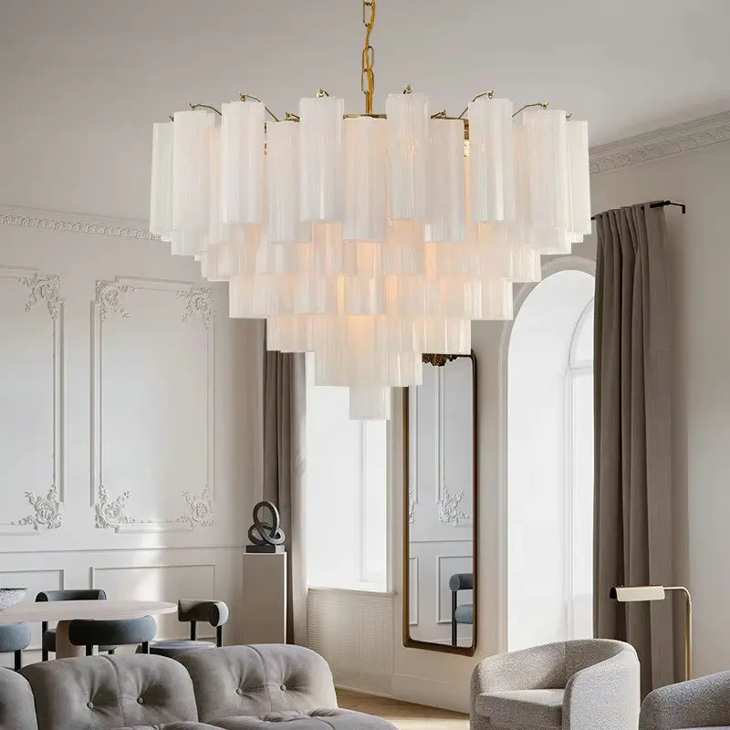 

Exquisite and luxurious round transparent glass pendant lamp, European white glass chandelier, iron art decor chandelier YX105AC