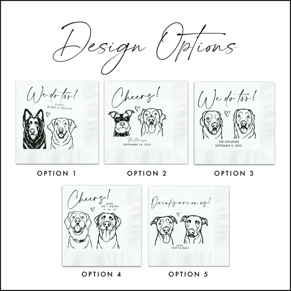 Custom Dog Photo Birthday Cocktail Napkins, Two Pet, Wedding, Custom, 50Pcs