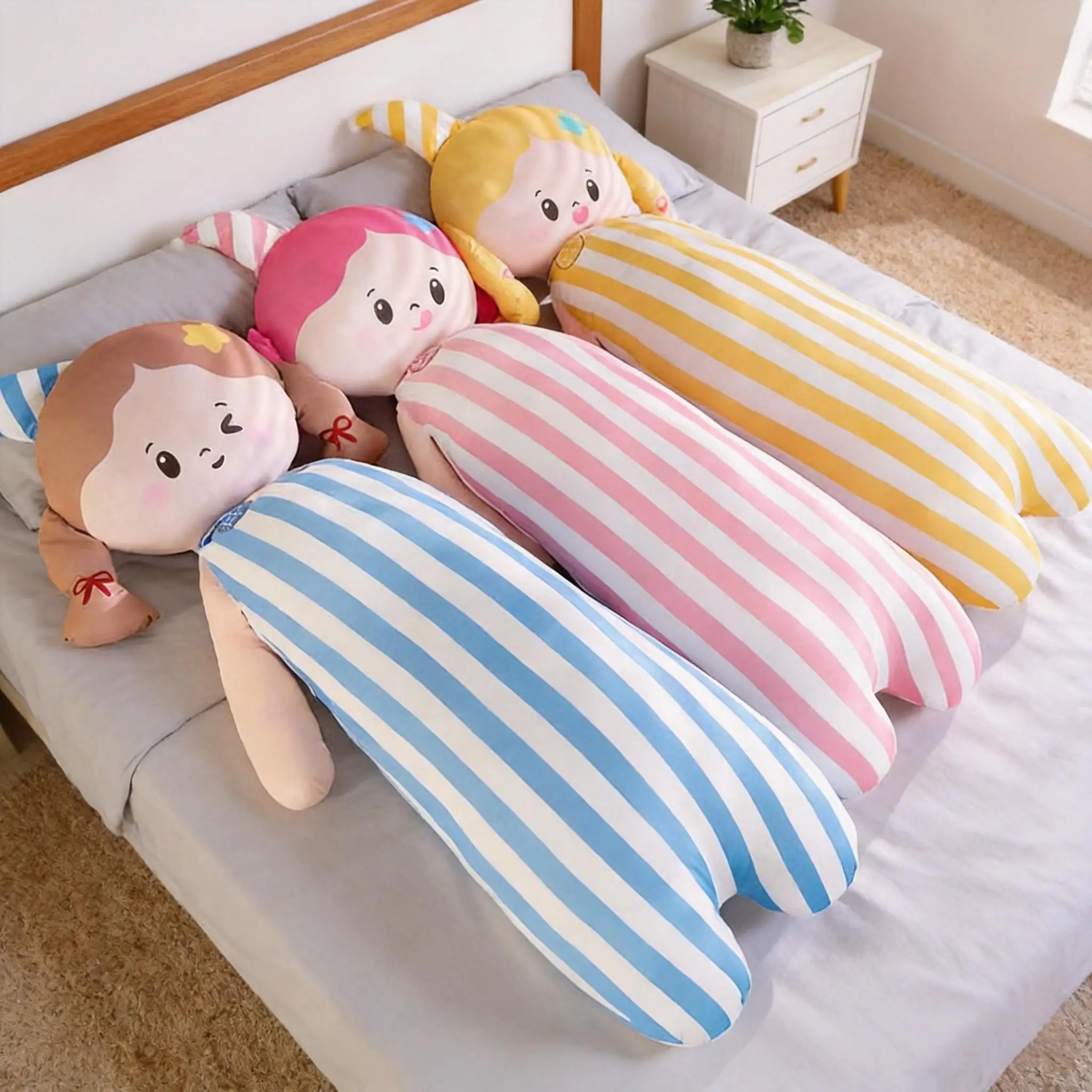 Cartoon Ice Silk Humanoid Plush Doll Soft Cool Summer Long Stuffed Bolster Cushion Sleep Companion Pillow Birthday Gift Boy Girl