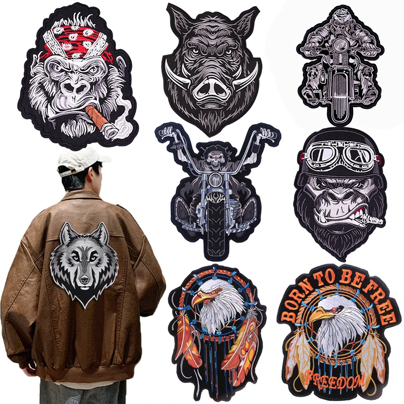 Skull Motorcycle Iron On Patches For Clothing Thermoadhesive Patches Biker Embroidered Patches On Clothes Eagle Back Large Patch