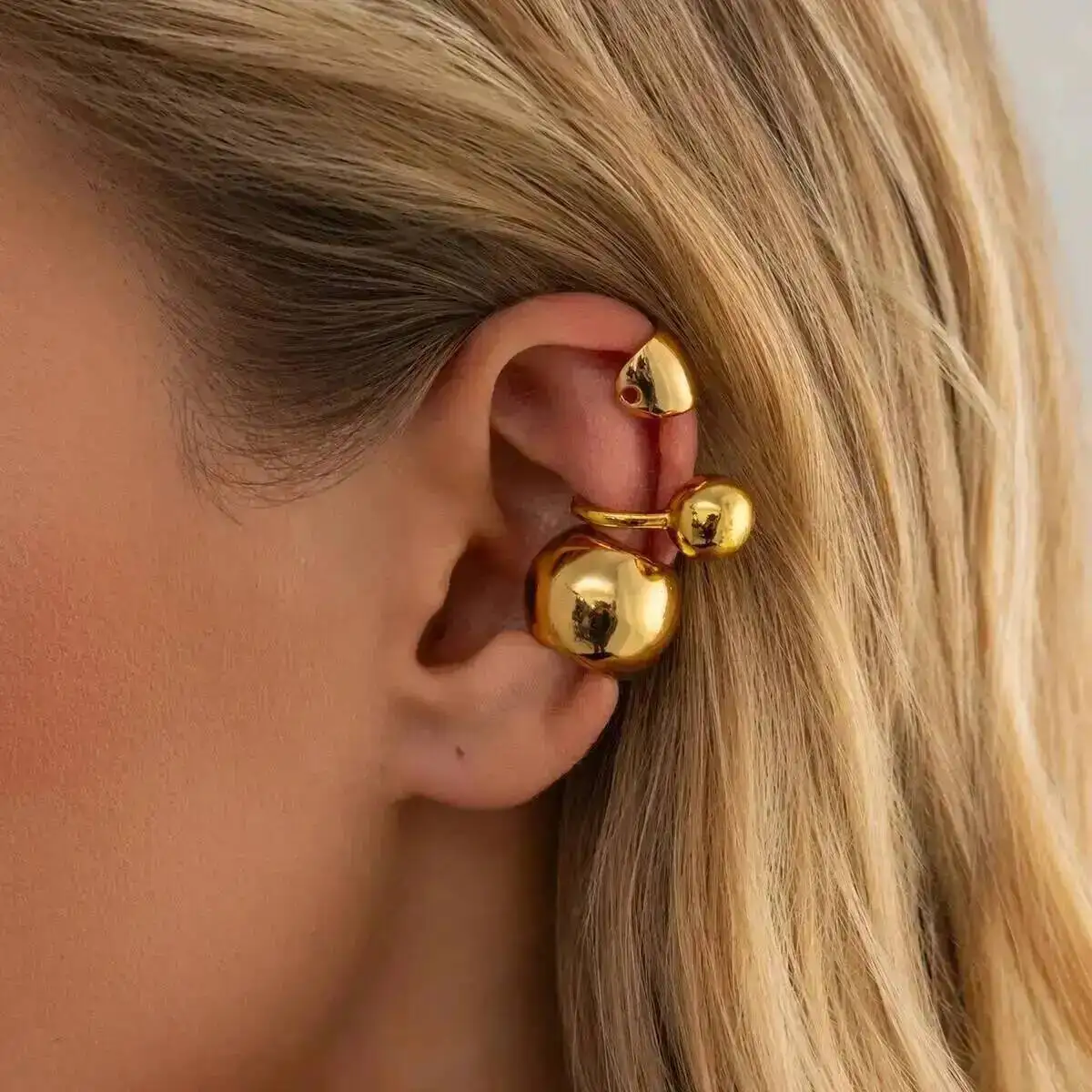 SHIXIN 3Pcs/Set Minimalist Gold Color Round Clip Earring Women Punk Titanium Steel No Piercing Ear Statement Jewelry Accessories