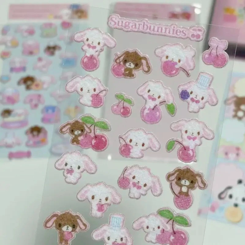 

2026NEW Sugarbunnies Cartoon Cherry Tea Party Felt Stickers Strawberryusa Blueberryusa Kawaii Stickers Diy Gift for Girls