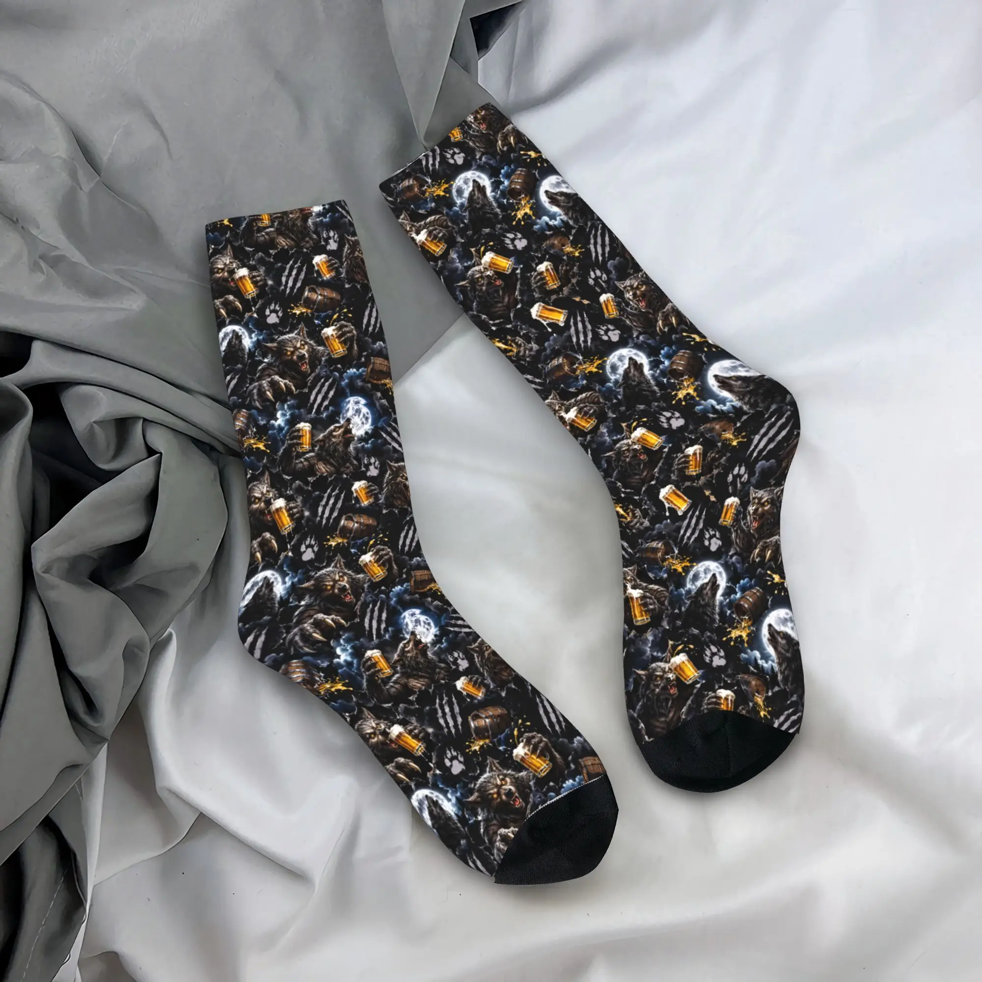 Women Men Socks Halloween Wolf 3D Print  Stockings Non-Slip High Quality Socks Winter Retro Graphic Outdoor Socks