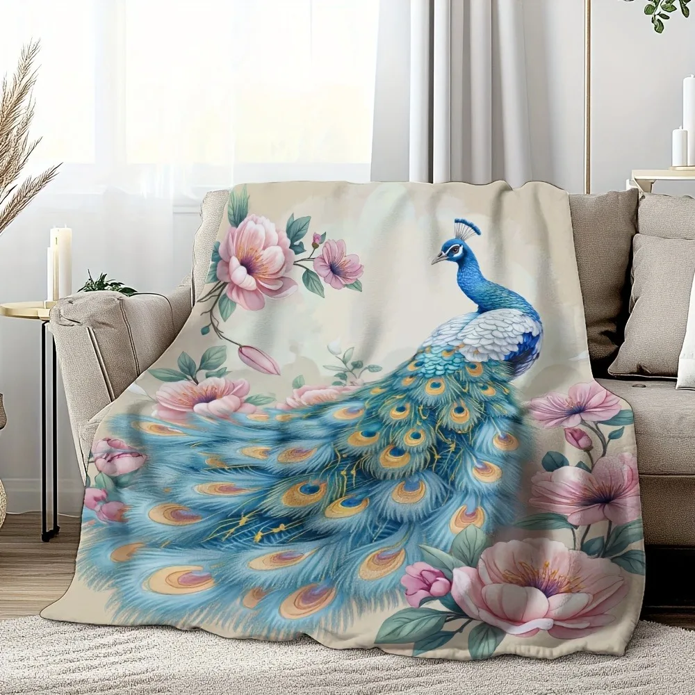 

Элегантное одеяло с павлином и розовым пионом — мягкое одеяло с роскошным цветочным узором птицы для дивана-кровати