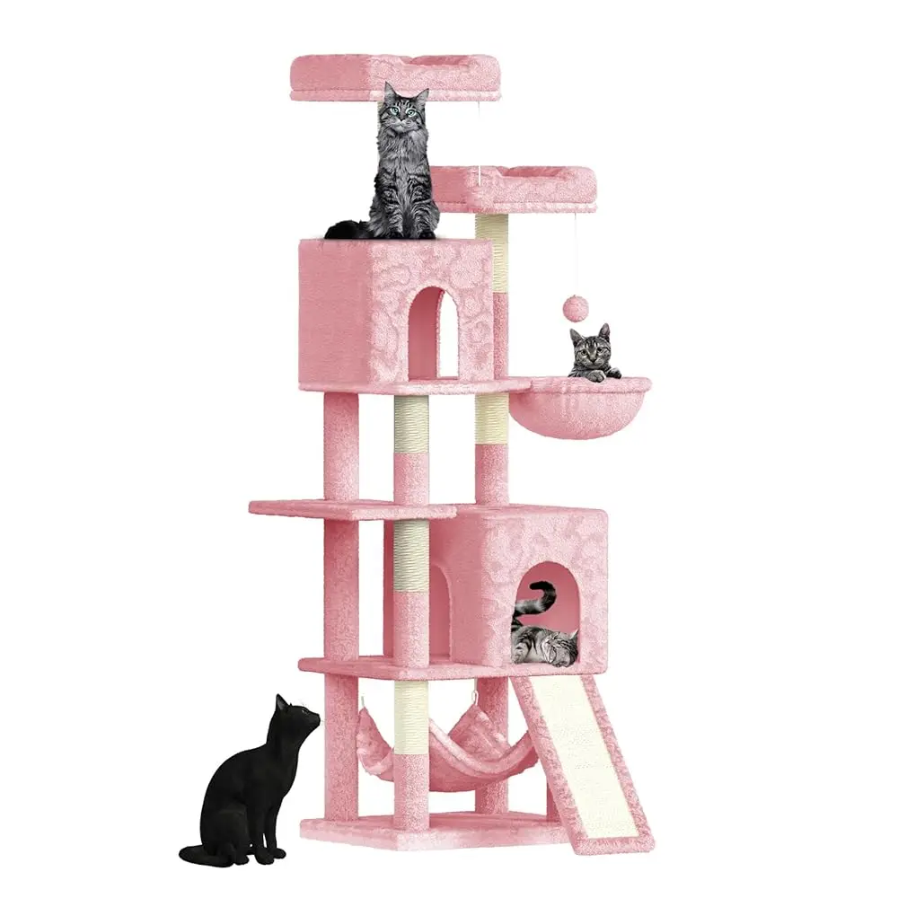 Dogat Cat-krabpaal 158 cm klimtoren met 7 krabpijlers, 2 huizen en 2 hangmatten voor binnenlandse katten