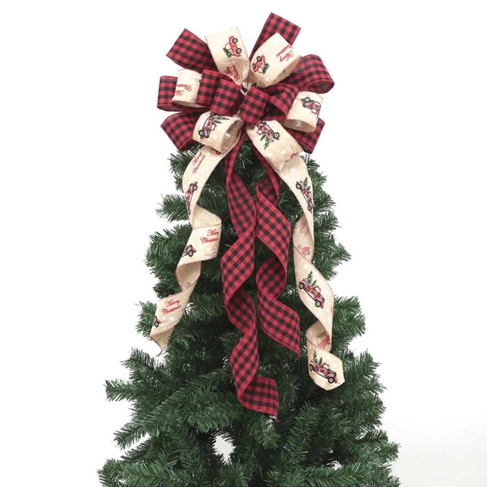 Christmas Tree Topper Bows 86*30CM Polyester Holiday Atmosphere  Outdoor Decorations Handmade Bows Gift for Family