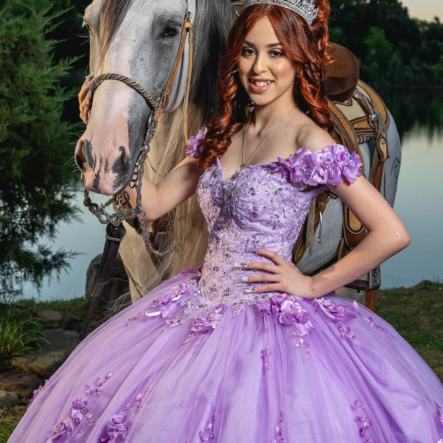 Roxo flores artesanais quinceanera vestido fora do ombro rendas apliques contas de 15 16 anos