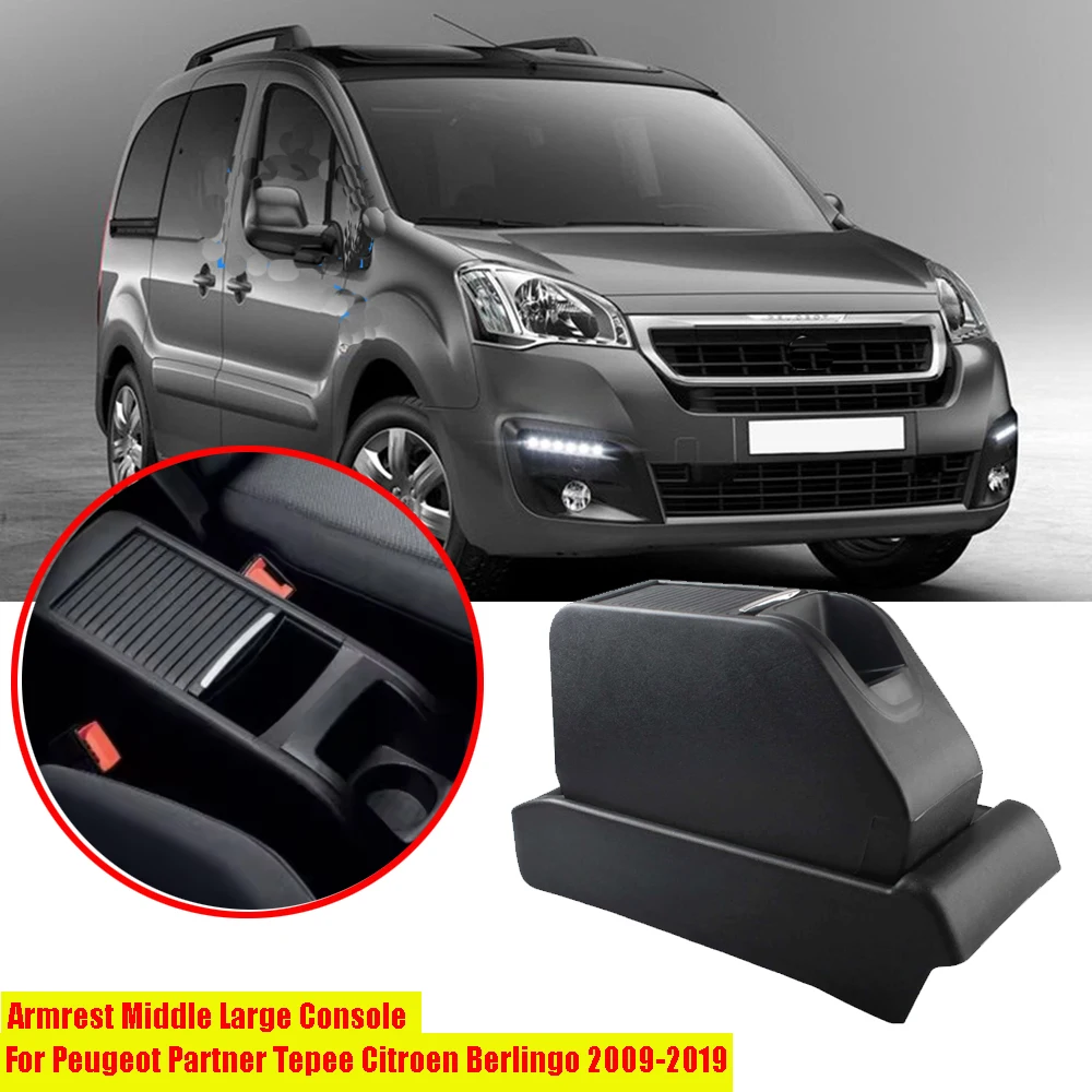 Reposabrazos para Peugeot Partner Tepee Citroen Berlingo 2009-2019, Consola Central Grande, Accesorios para Automóviles