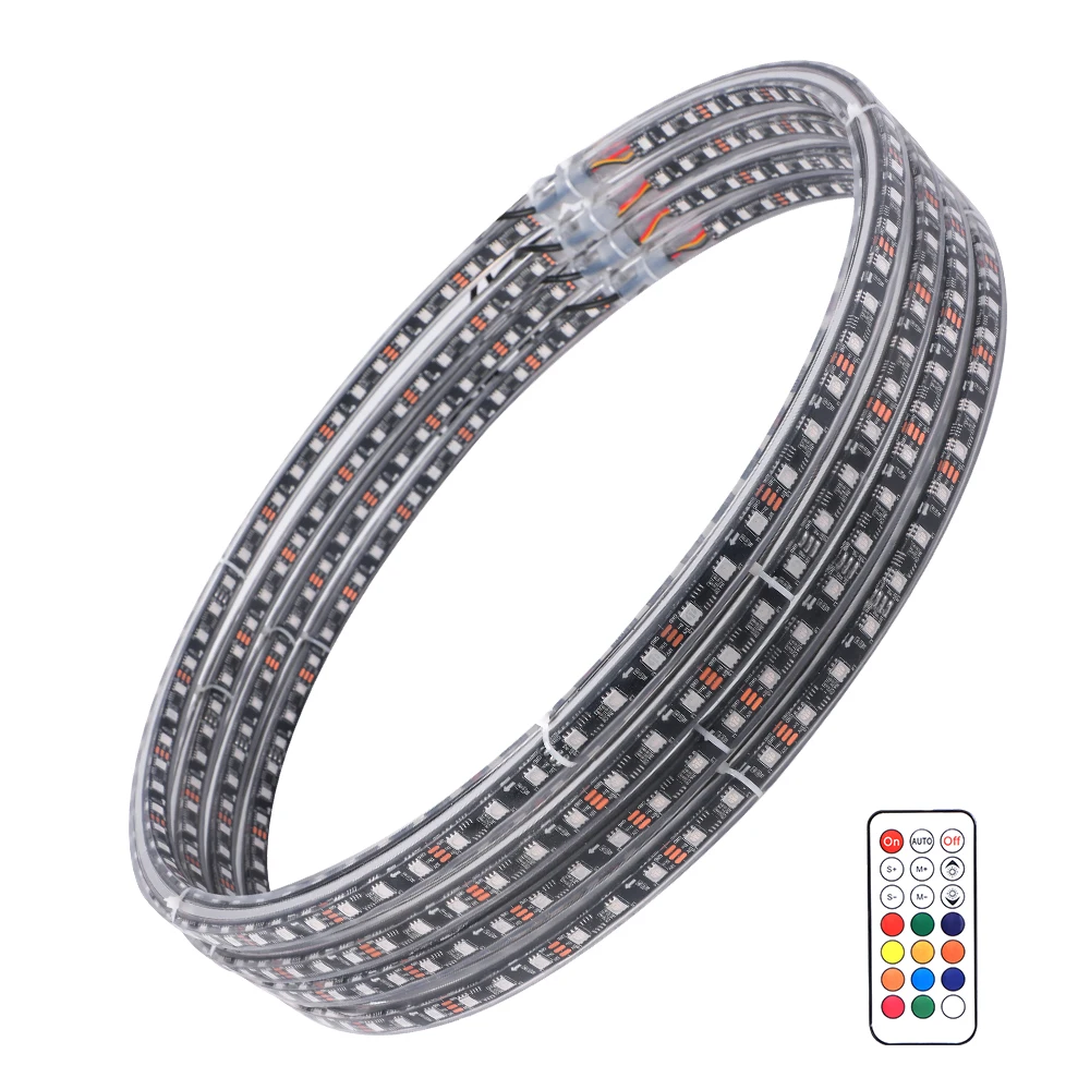 

Hot selling;Rim Row Wheel Lights 4pc 17" 15.5inch 14" LED RGB Wheel Ring Light RGB Color Chasing 600LED Double Single Row