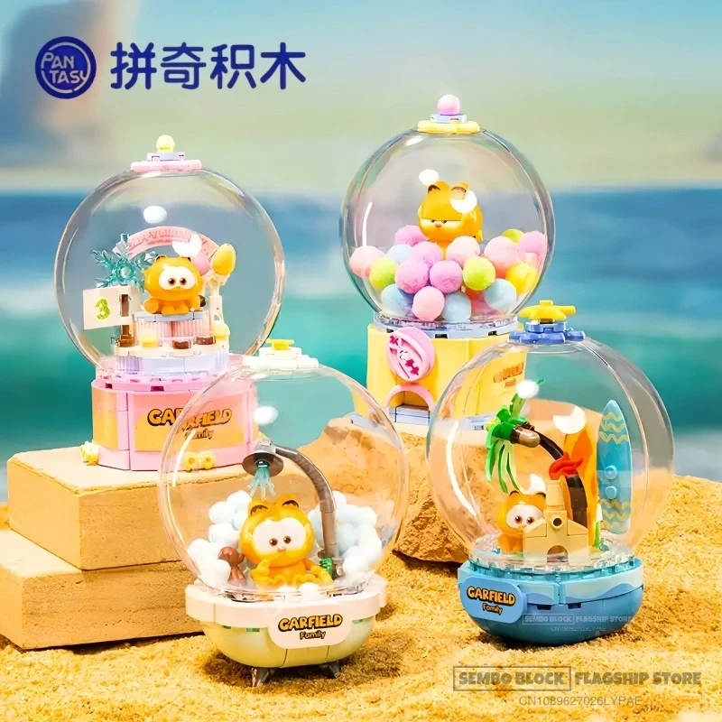 

Pantasy Garfield Assembling Building Blocks Crystal Ball Series Anime Cartoon Model Desktop Collectible Ornaments Christmas Gift