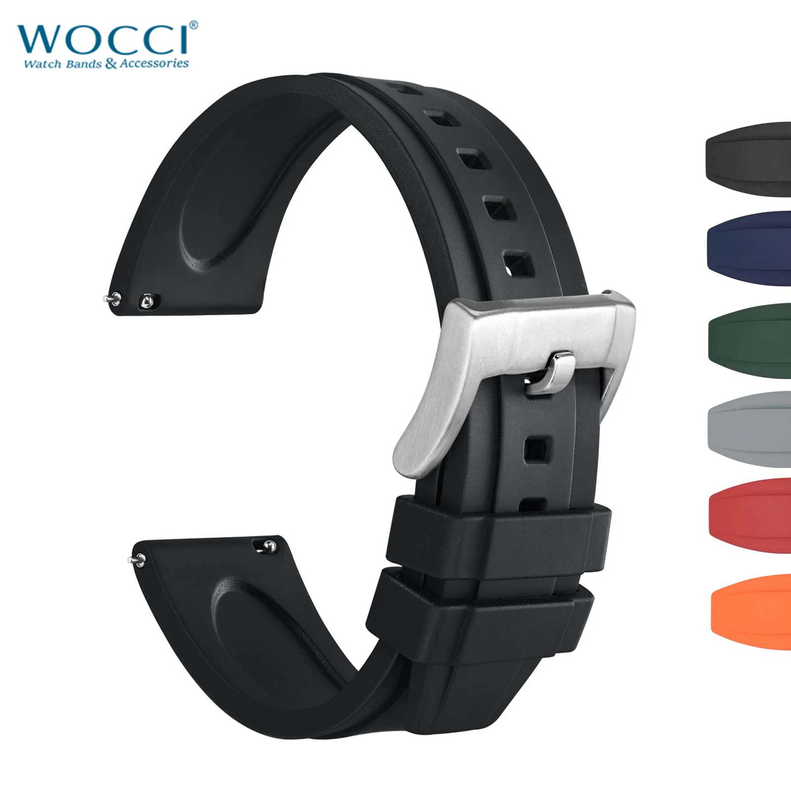 WOCCI Hevea FKM Rubber Watch Straps (Not Silicone) 18mm 20mm 22mm 24mm Quick Release Fluororubber Replacement Band Men Women