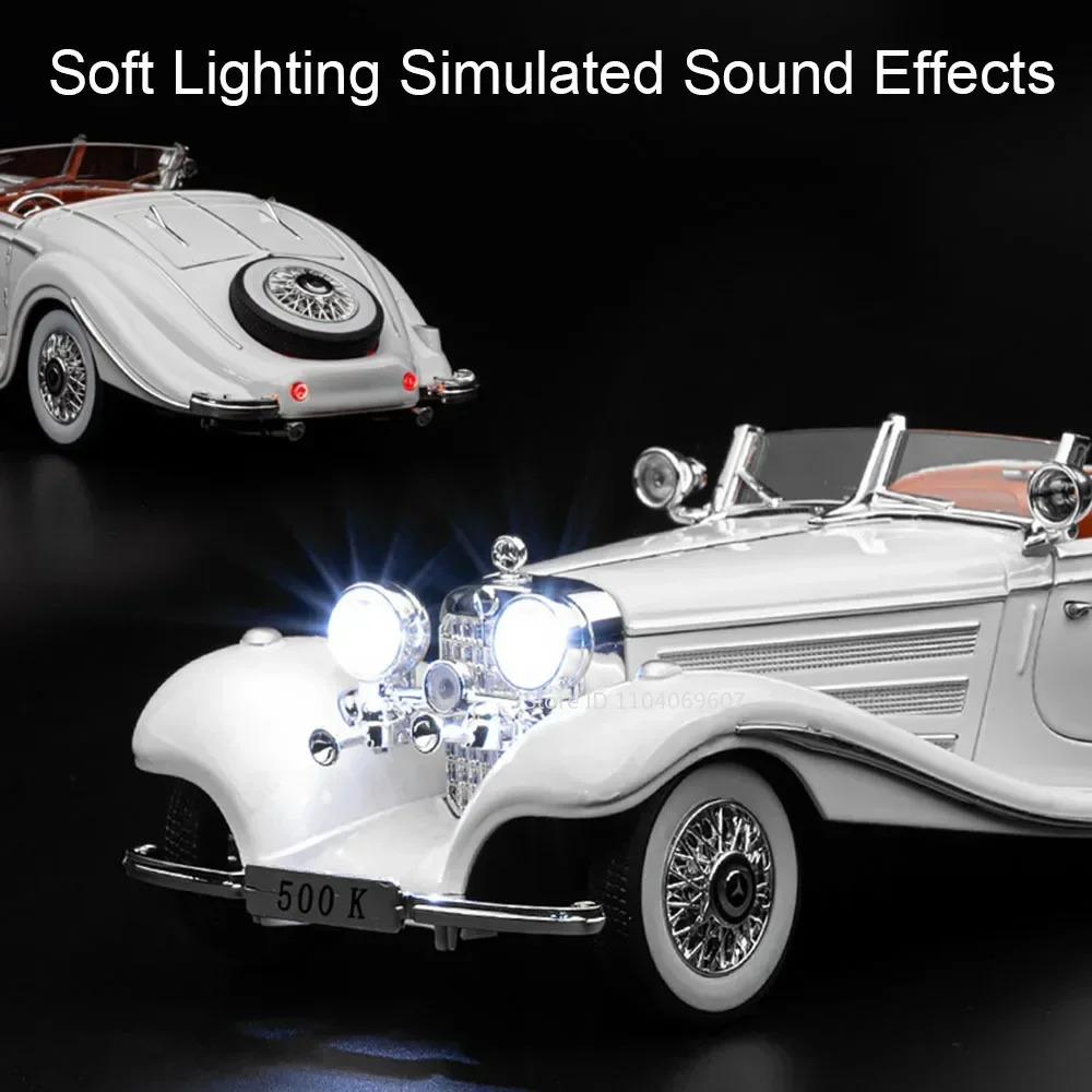 Modellspielzeug im Maßstab 1:24, 500K 300SL, Miniatur-Vintage-Autos, Legierung, Druckguss, Sound, Licht, Türen geöffnet, zurückziehbar, Sammlung, Fahrzeugspielzeug