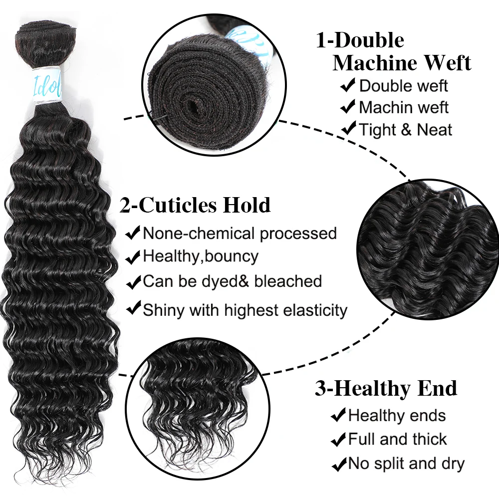 12A Brazilian Deep Wave Human Hair Bundles 100% Unprocessed Virgin Remy Hair Deep Curly Human Hair Weave Bundles