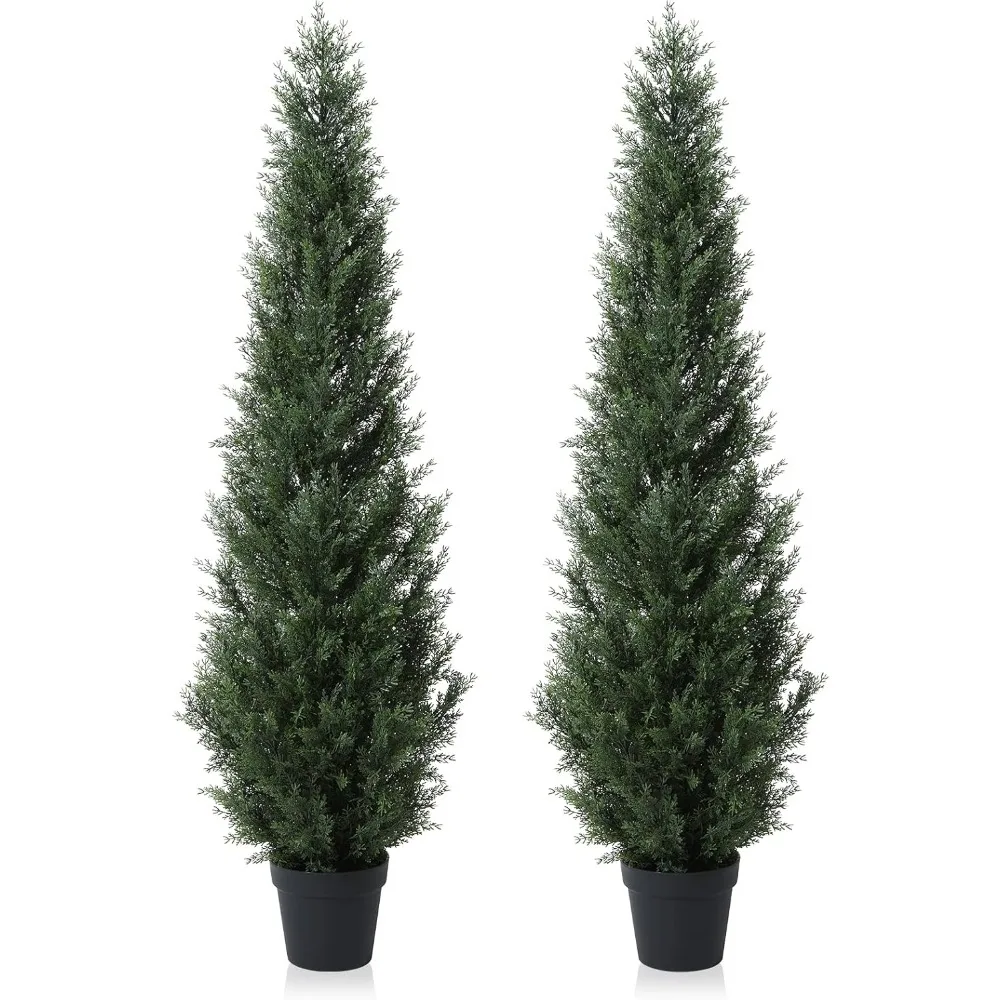 

5FT Artificial Cedar Topiary Trees for Outdoors Potted Fake Cypress Trees Faux Evergreen Plants for Home Porch Decor Set of 2