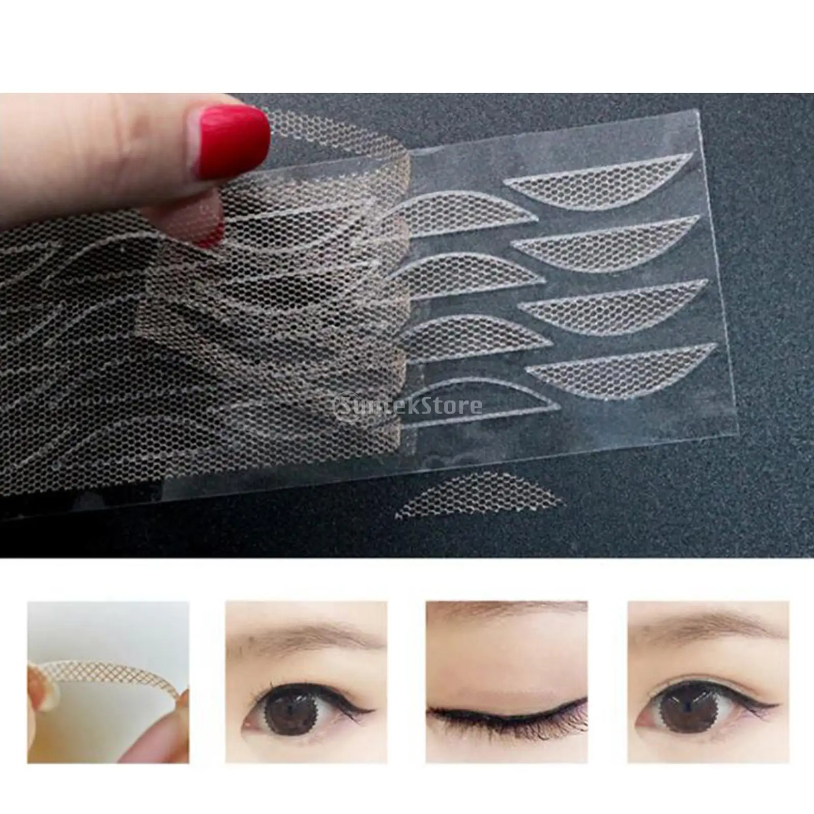 20 fogli (480 pezzi) adesivi per palpebre doppie traspiranti in pizzo a rete verde oliva - Strumento per il trucco con nastro doppio occhio invisibile colorato senza traccia