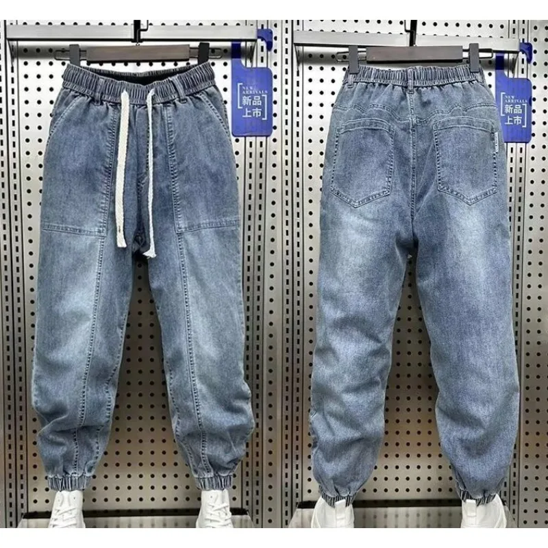 

Elastic Waist Jeans 2026 Men's Trendy Brand Loose Tied Feet Radish Harlan Pants Trendy Versatile Casual Small Feet Harem Pants