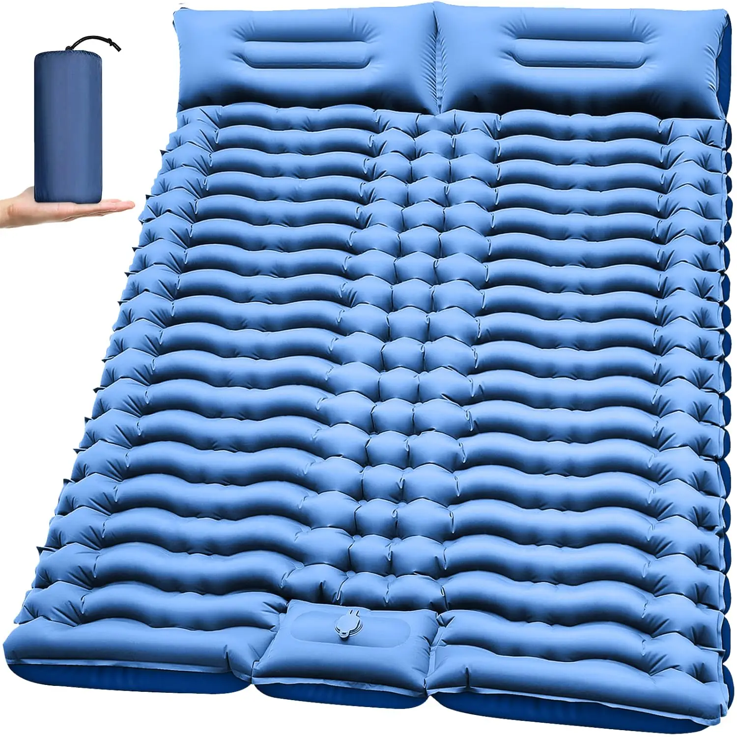 

Double Sleeping Pad for Camping- Self Inflating 4" Extra-Thick with Pillow Built-in Foot Pump Inflatable Sleeping Mat for Backpa