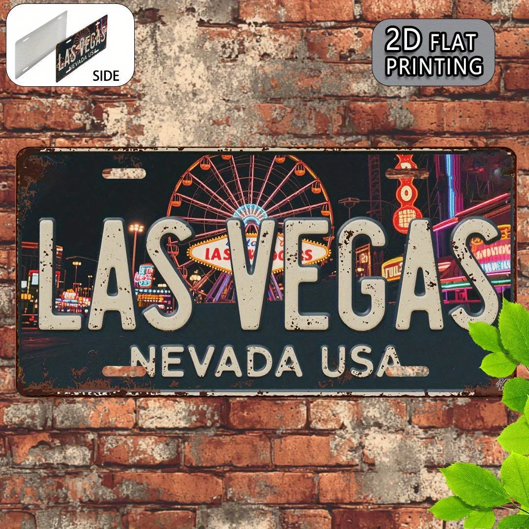 Vintage Las Vegas Nevada Ferris Wheel License Plate 2D Flat Aluminum Tin Sign Wall Art Decor for Garage Bar Man Cave and Car Fro