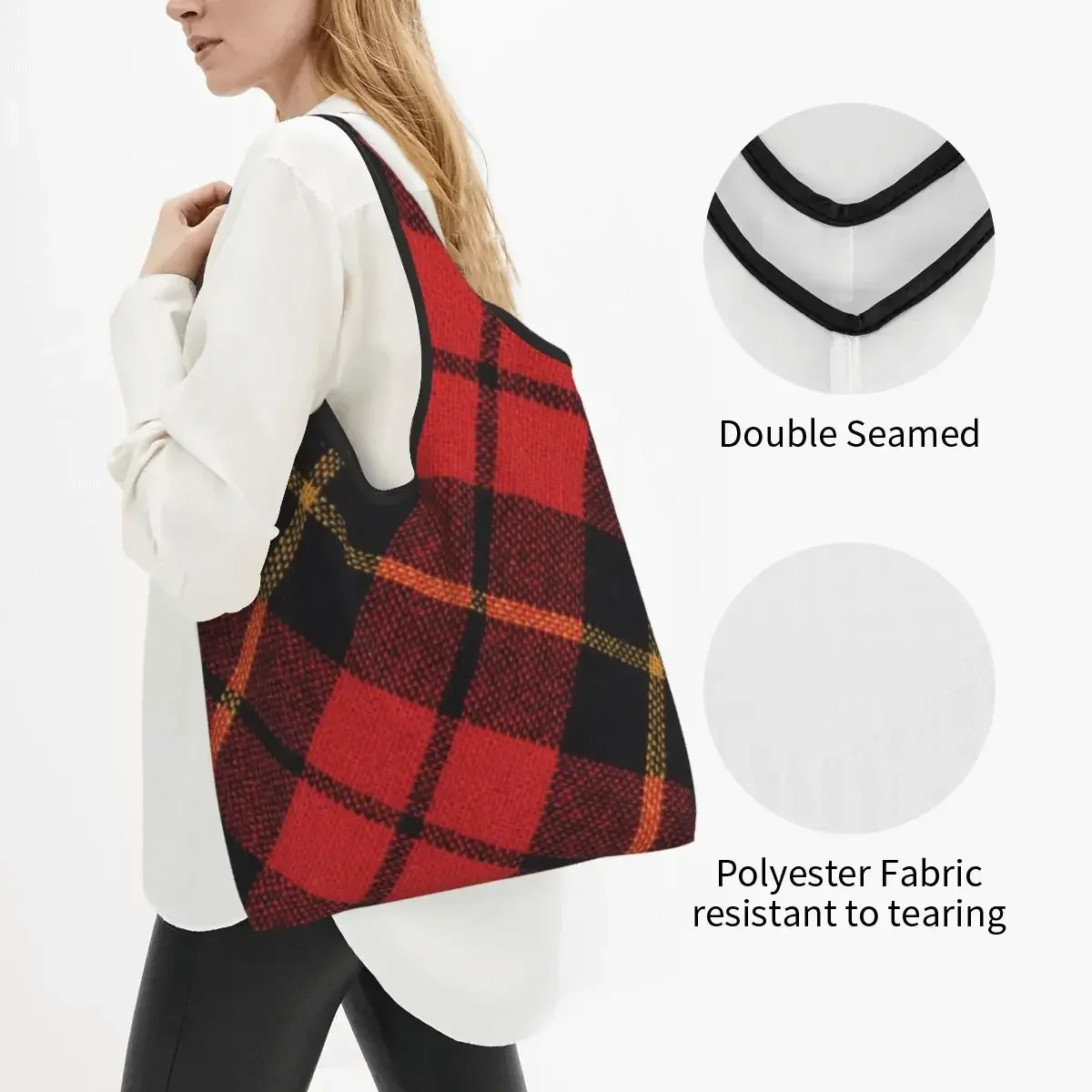 Funny Print Classic Scottish Clan Tartan Plaid Tote Shopping Bags Portable Shopper Shoulder Check Geometric Gingham Handbag