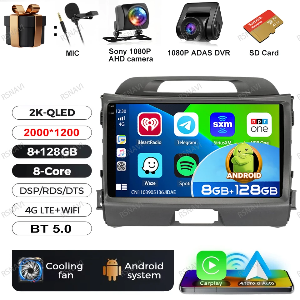 Autoradio Android 15 Voor KIA Sportage 2010 2011 2012 2013 2014 2015 2016 5G WIFI Qualcomm Navigatie DSP Stereo multimedia GPS
