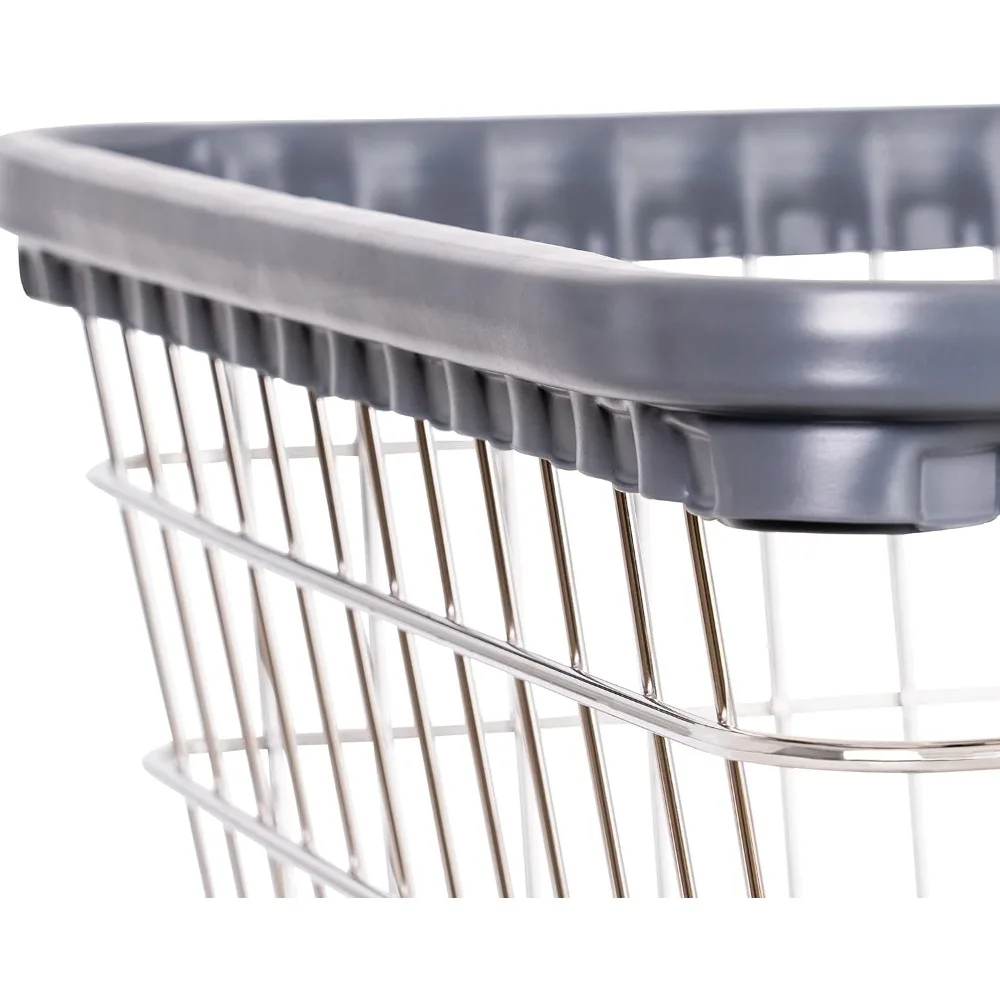 عربة غسيل سلكية شديدة التحمل 100E | 2.5 بوشل | إطار فولاذي بلمسة نهائية من الكروم | سلة الغسيل التجارية #3