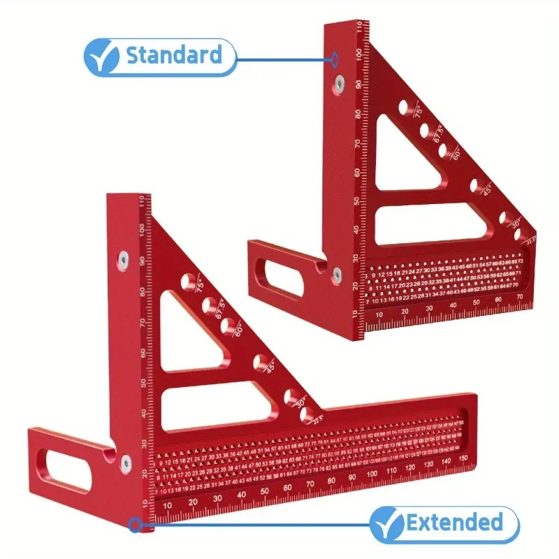 Extended thin and thick, woodworking triangle ruler, with hidden pin, multi-function, aluminum alloy scribing scale measuring to