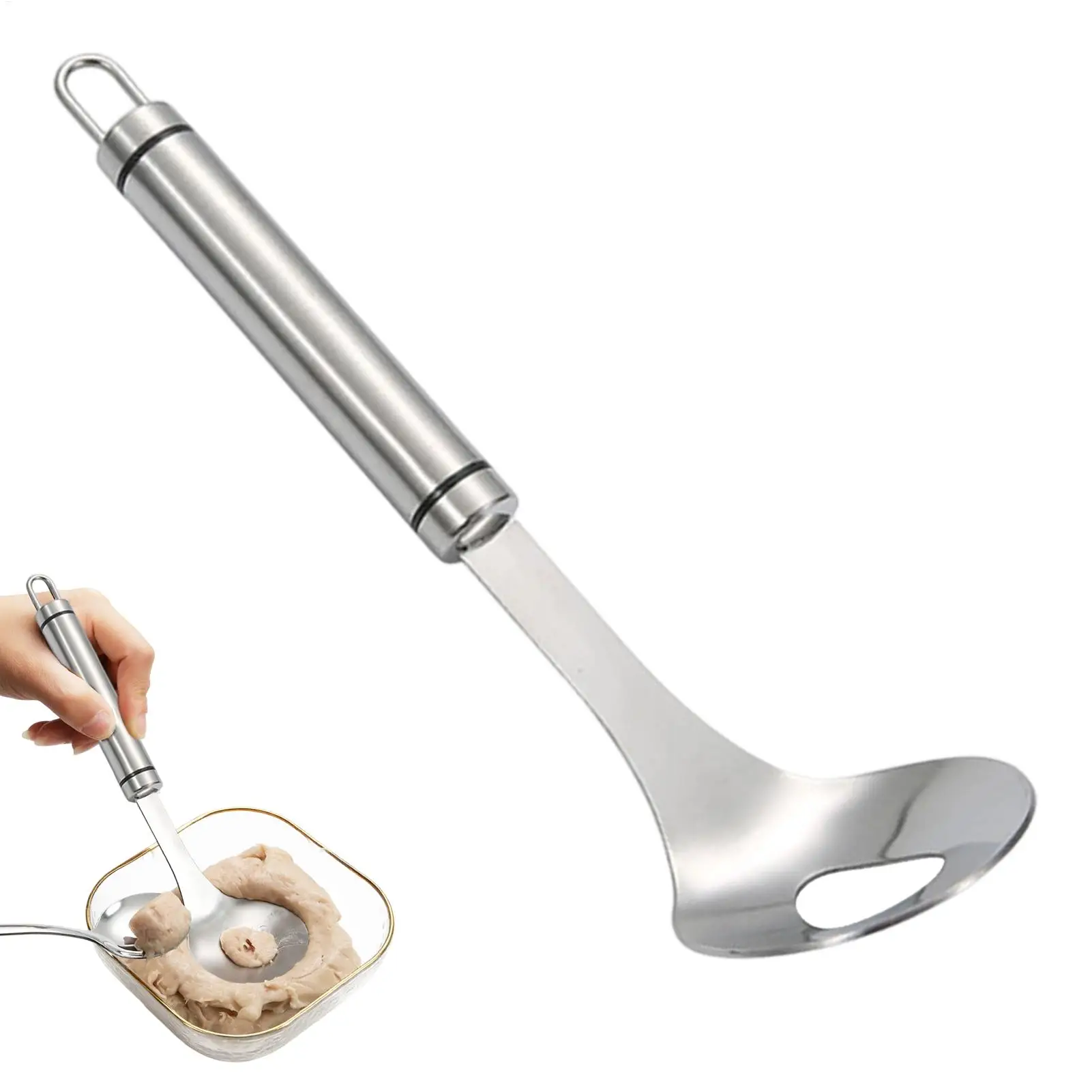 304 Stainless Steel Meatball Spoon, Kitchen Fish Ball and Shrimp Extrusion Spoon, Shrimp Paste Homemade Meatball Maker
