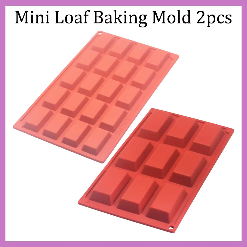 2X Non-stick Silicone Financier Mold Rectangle French Almond Cake Pan Mini Loaf Baking Mold Oven Safe Bakeware DIY Pastry Tools