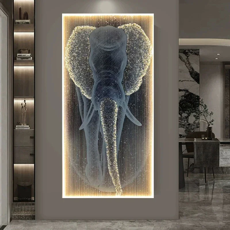 Modern High-End Luxury Crystal Inlaid LED Wall Lamp - Remote Control Elephant Art Hanging Decor for Living Room Space