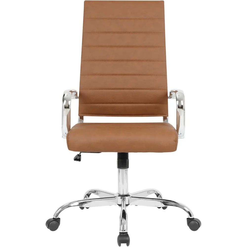 LANDSUN Home Office Chair High Back Executive Chair Ribbed Leather Computer Desk Chair with Armrests Soft Padded Adjustable Heig