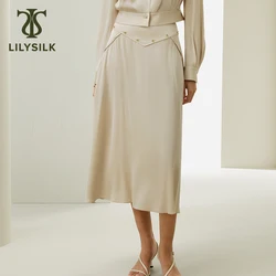 LILYSILK Silk Midi Skirt 2024 Spring New A-line Button Deco Versatile Bottoms Elegant Office Lady Outfits Free Shipping