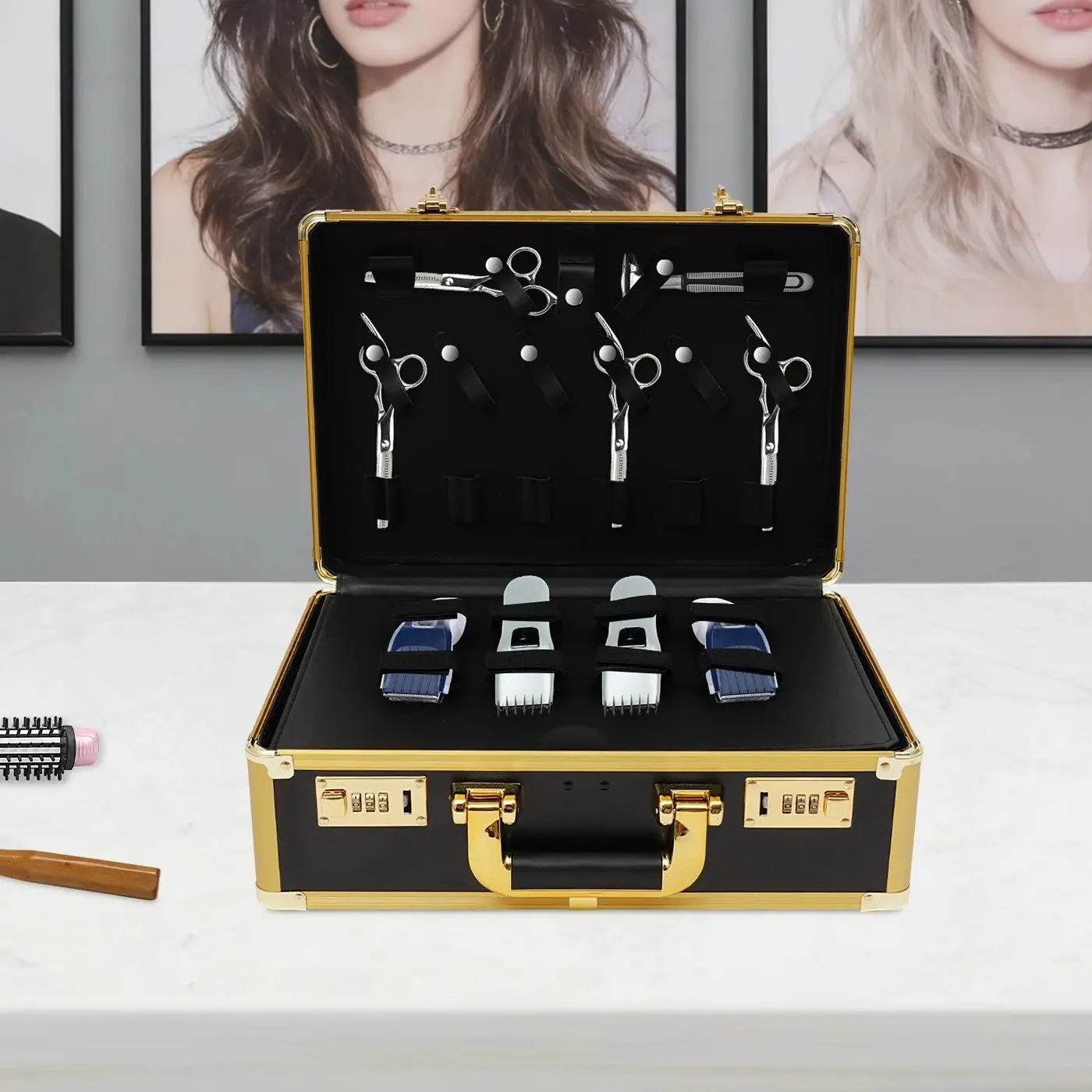 

﻿ Портативный профессиональный кейс для парикмахерских инструментов, барберский органайзер, косметический чемодан с кодовыми замками для использования в салонах красоты