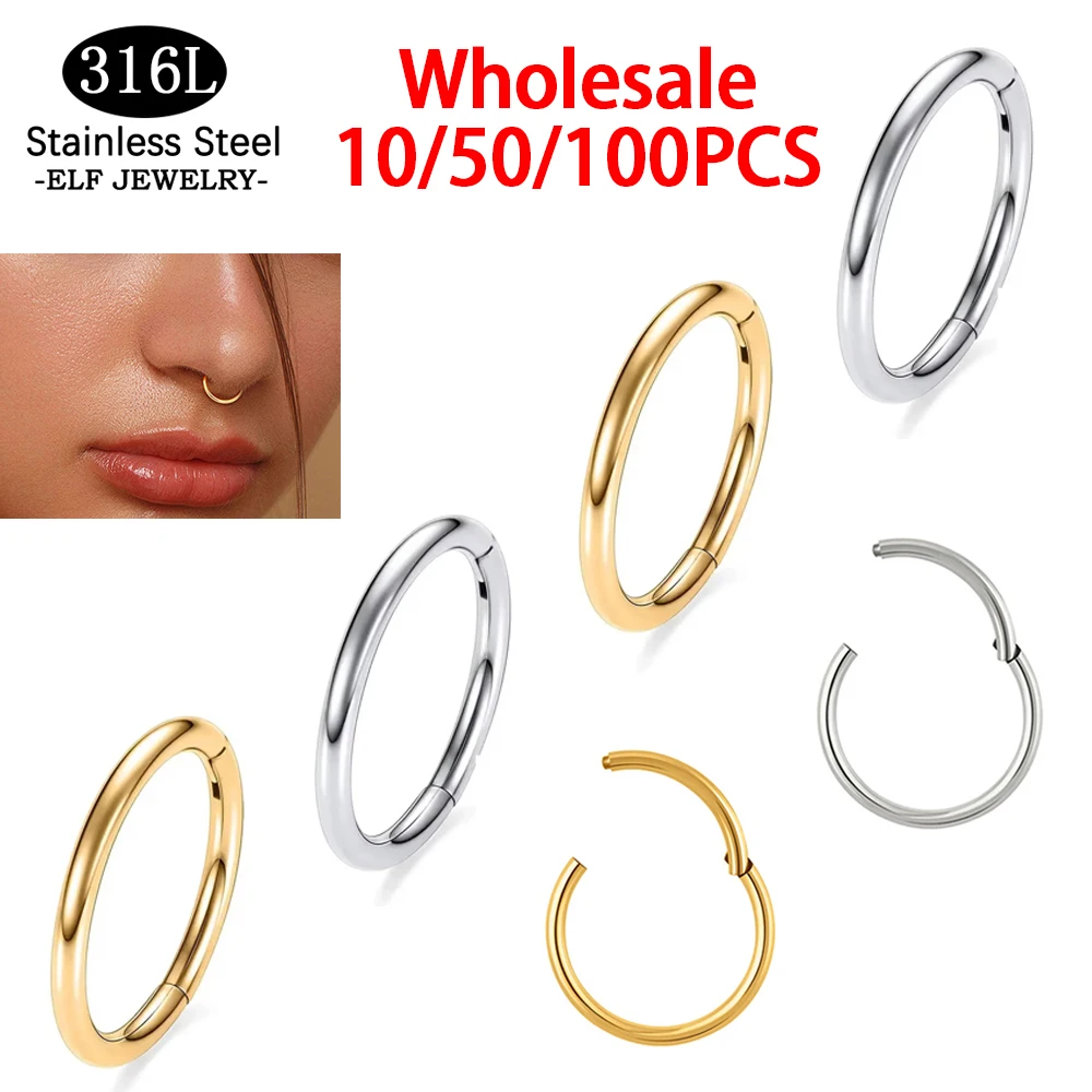 

10/50/100Pcs 20/18/16/14G 316L Surgical Steel Nose Ring Hoop Cartilage Hoop Earrings for Women Men Piercing Jewelry 6/7/8/9/10mm
