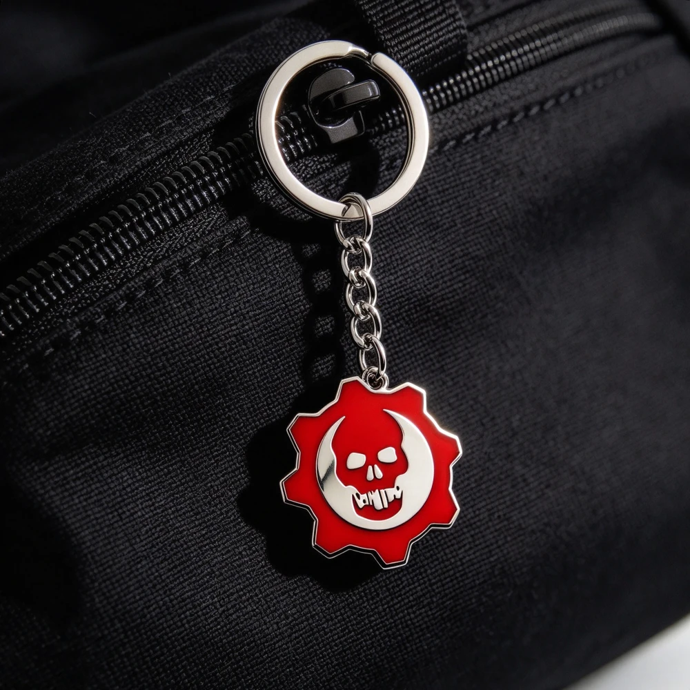 Red Gear Skull Pendant Keychain for Men Women Backpack Bag Keyring Accessories Gamer Key Chain Gifts