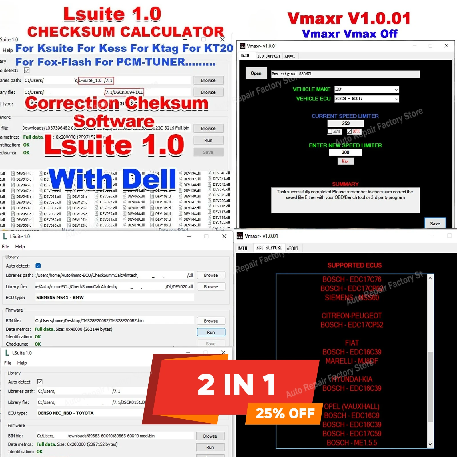 2in1 LSuite 1.0 Checksum Calculator Tool L-suite Correction Cheksum Vmaxr Vmax Off  Unlock Speed Limiter of Cars Vmax KM Change