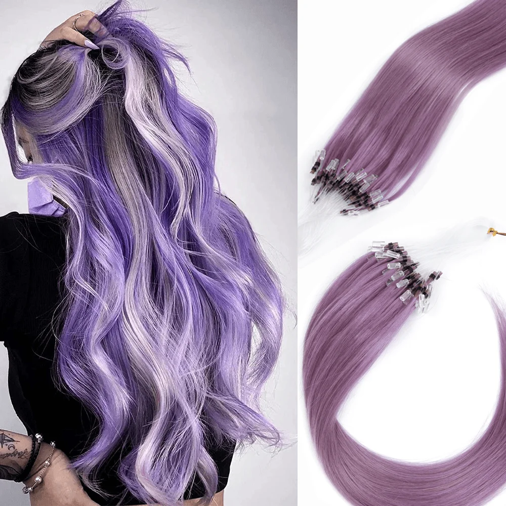 

Lavender purple Micro Loop Hair Extensions Natural Straight Micro Ring Link Hair Loop Ring Human Hair Extension For Cosplay