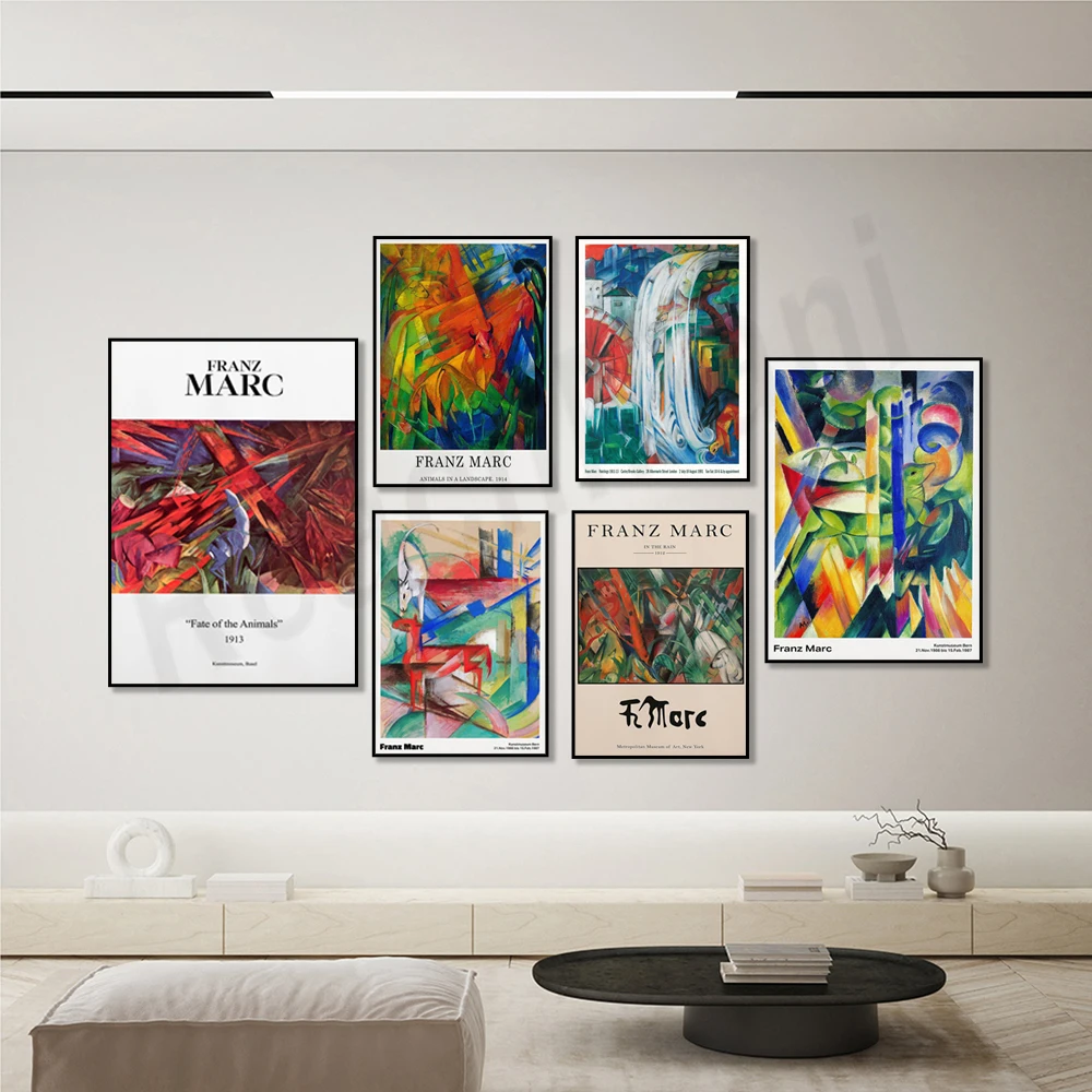 Franz Marc Art, Animals in a Landscape, Cow, Deer in the Forest, Fantastic Beasts, German Modernism, Colorful Decorative Poster