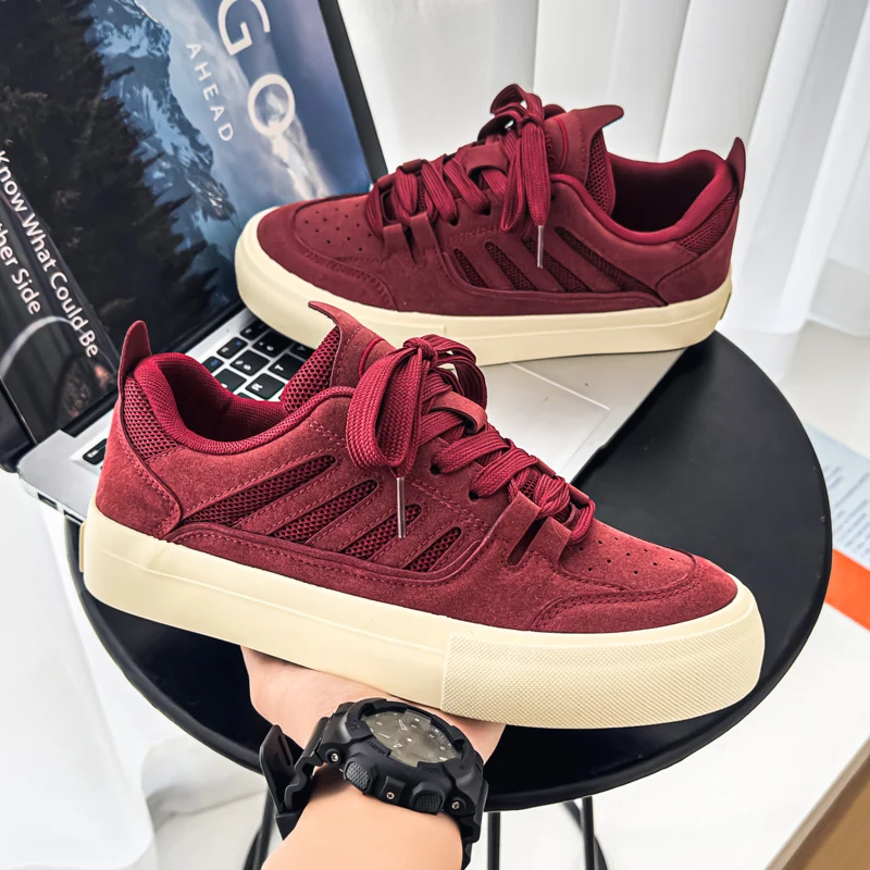 

Retro Red Canvas Sneakers Man Platform Designer Shoes Breathable Lace-Up Men's Skate Shoes Summer Causal Vulcanize Shoes For Man