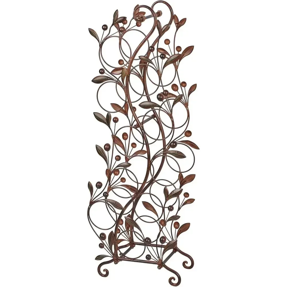 

Handcrafted Brown Metal Wine Rack - Traditional Vintage Style - Holds 10 Bottles - Freestanding Organizer - 36.5 Tall