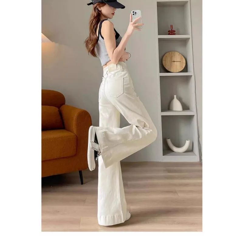 ارتفاع الخصر واسعة الساق الجينز المرأة الطابق طول سراويل جينز الشتاء عالية الخصر جرس أسفل السراويل مستقيم النساء الساق الجينز #6