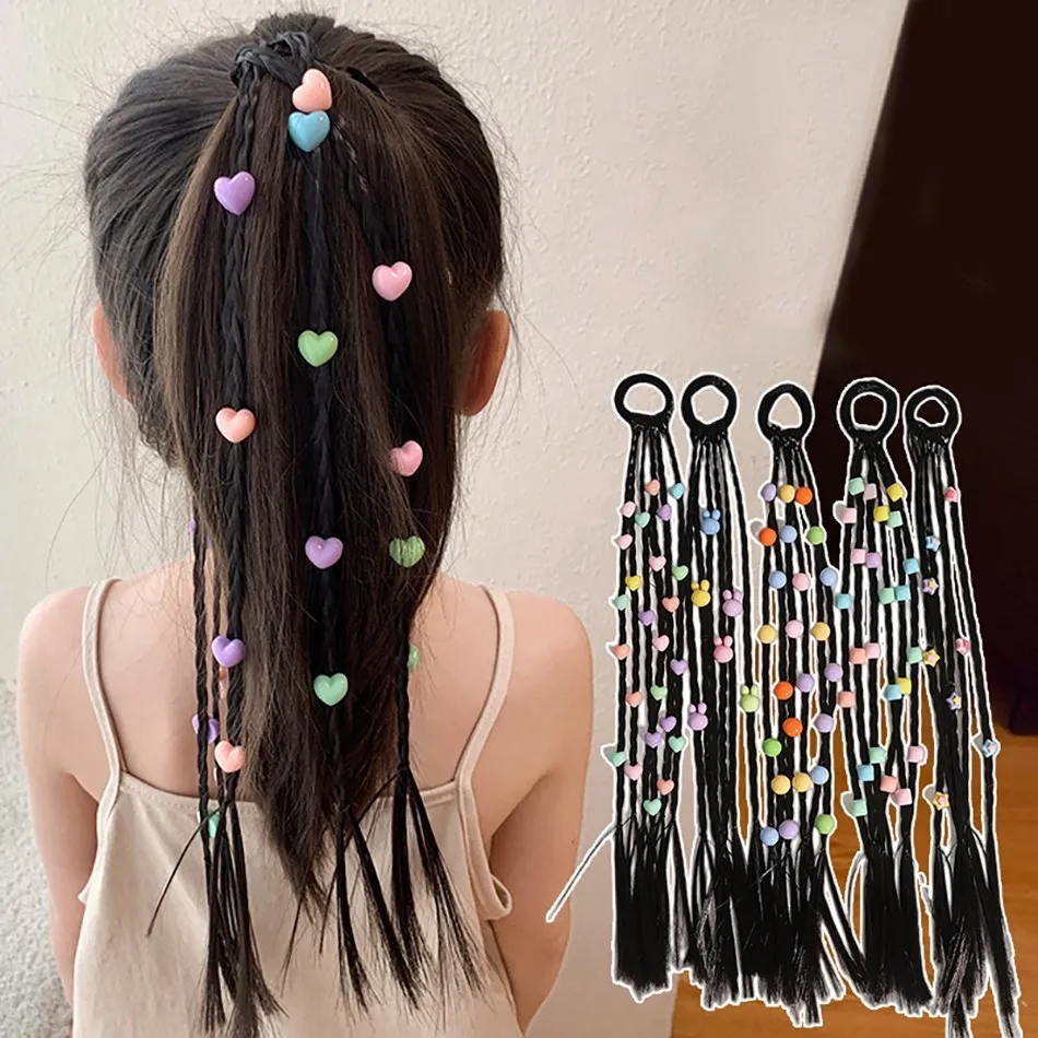 

New Sweet Cool Boxing Braid Children's Wig Braid Hair Loop Little Girl High ponytail Five pointed Star Weaving Headrope