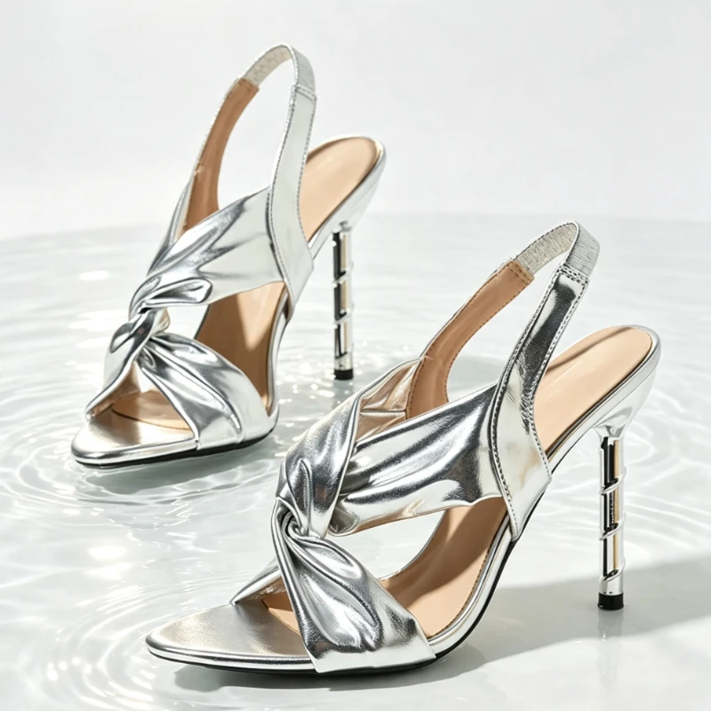 Sexy Open Toe Cross Tied Thin Heel Sandals for Women Fashion Pleated Design High Heels Summer Party Dress Zapatos Para Mujer