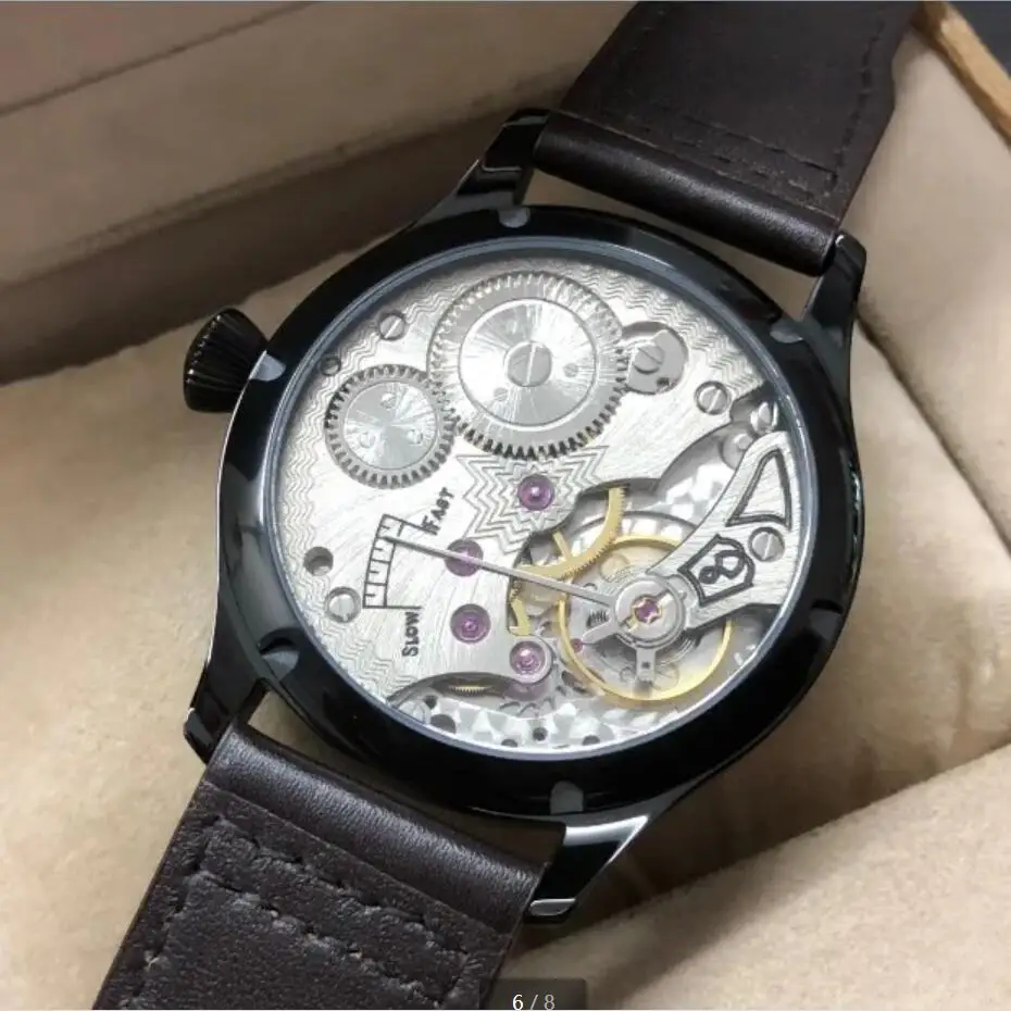 44mm NO LOGO Asian 6498 Watch Sapphire Crystal Or Mineral Glass PVD Case Luminous Mechanical Pilot Watches GR0518-24