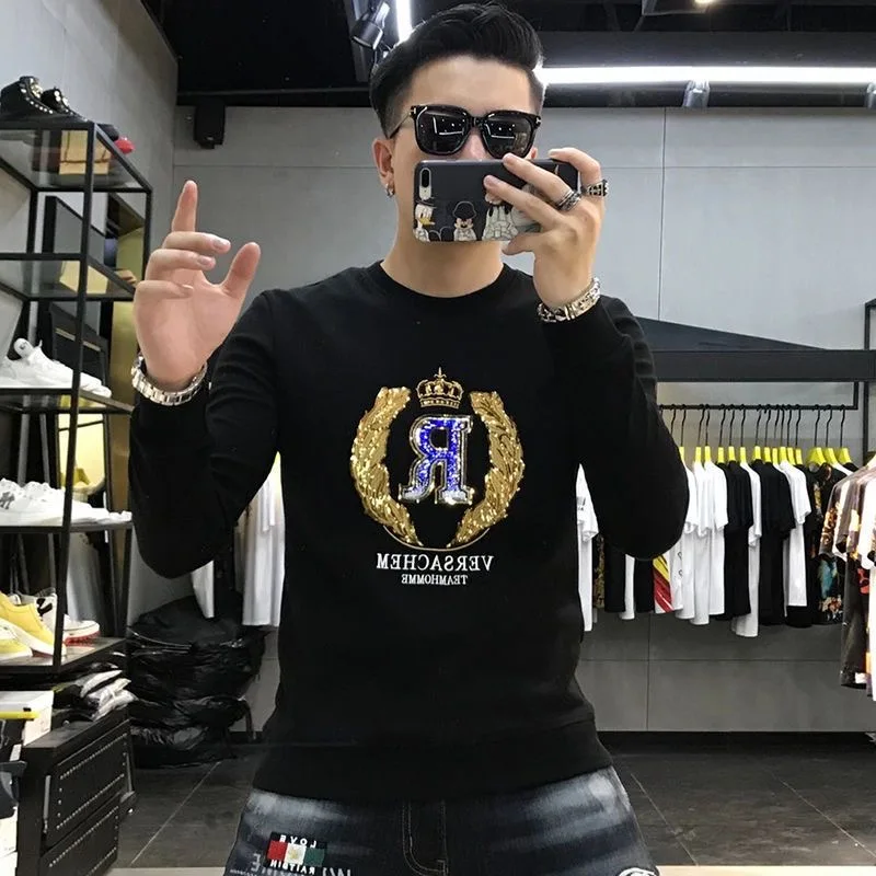 

Men's Hoodies New Style Embroidered Sequins R Design Male Sweater Luxury Man Clothing Comfortable Trendy High-quality Pullover