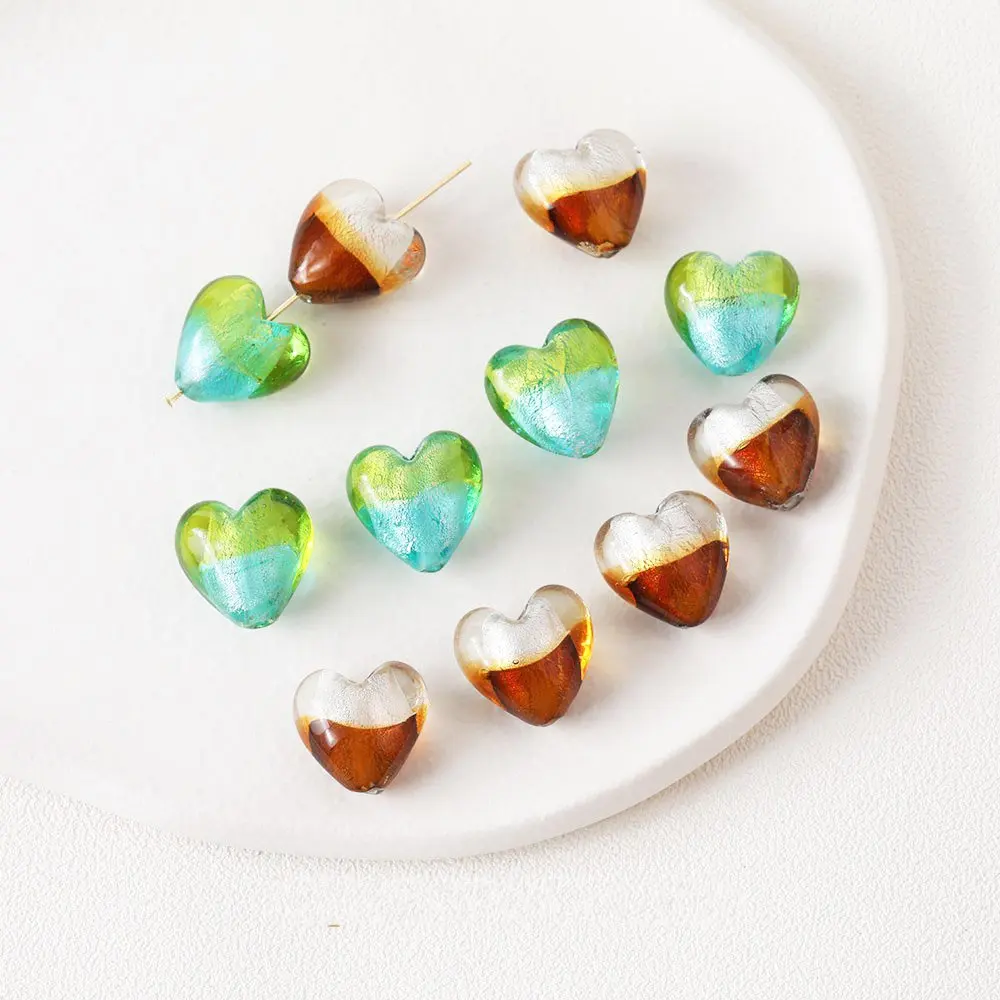 

6PCS Bicolor Heart Glass Beads Charms for Jewelry Making Necklace DIY Hand Made Glass Pendants Accessories 16*16mm