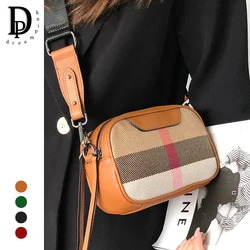 Causal Stripes Canvas Women Shoulder Bag 2 Zippers Square Luxury Female Wide Strap Camera Crossbody Bag 2023 Lady Purse Handbag