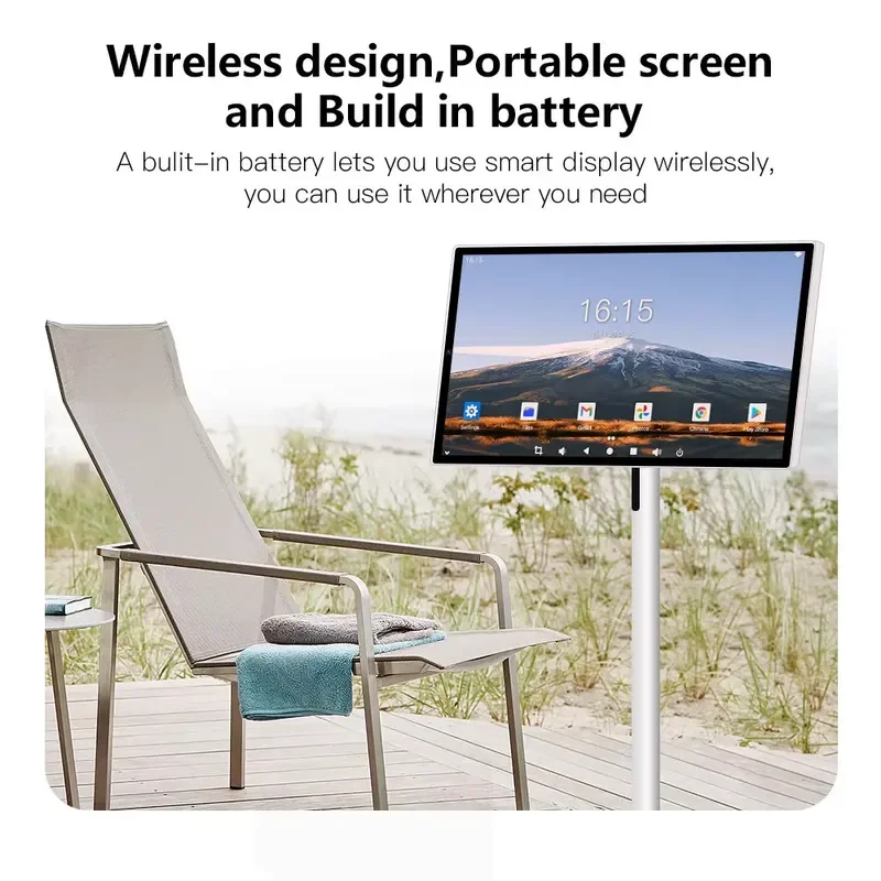 27 Inch Portable Android 13 Touch Screen Monitor Mobile Stand Smart Display Digital Signage Kiosk for Retail Exhibition Show
