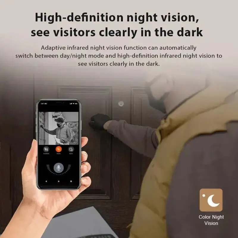 Bel pintu Video WiFi, bel pintu kamera Visual nirkabel cerdas penglihatan malam Audio dua arah Cloud penyimpanan bel pintu keamanan